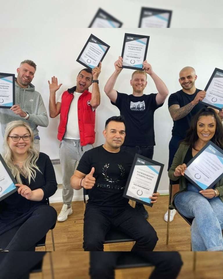 Scalp Culture trainees with their certificates at the Birmingham SMP training academy
